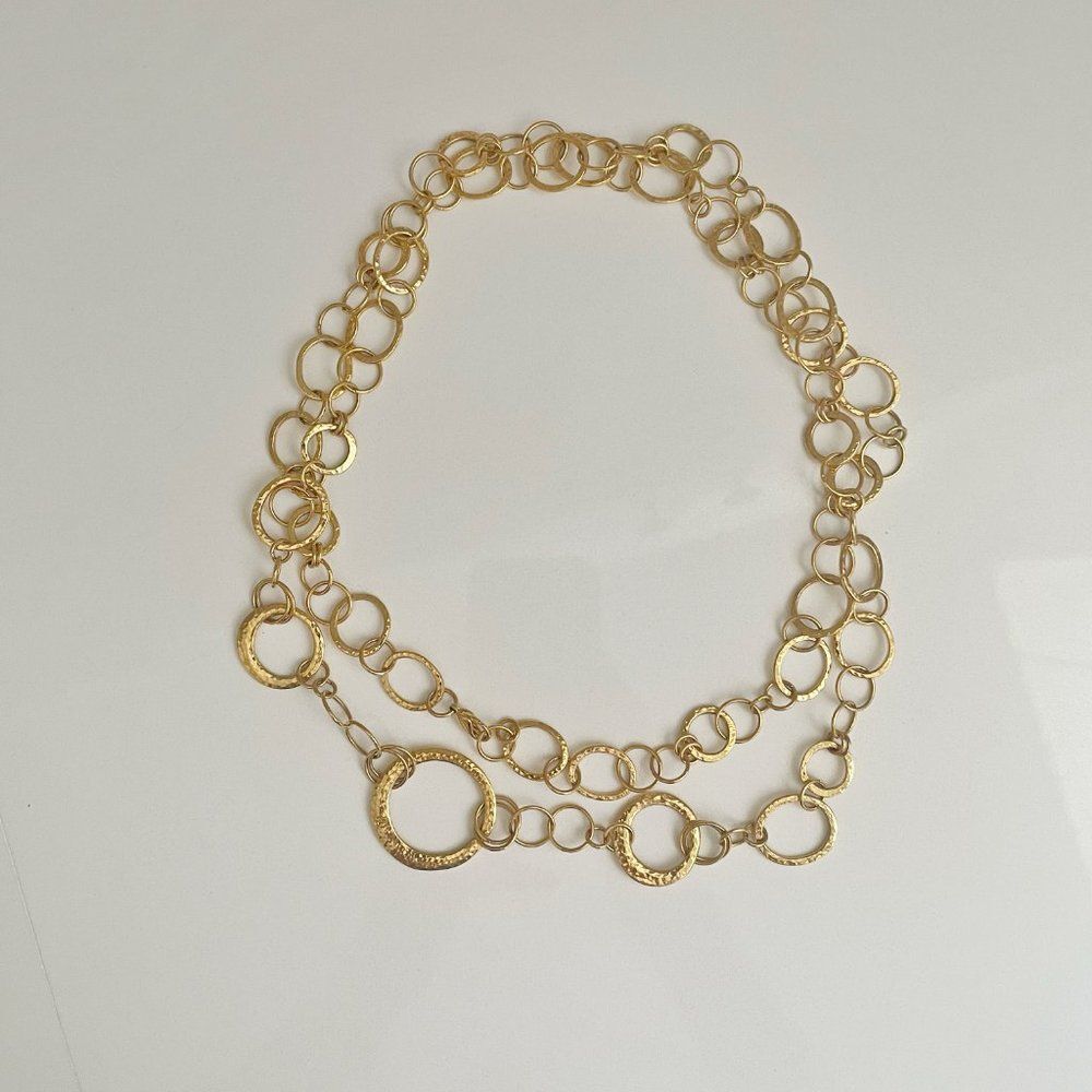 Nordstrom Necklace Gold Plated Graduated Size Hammered Circle Links 46"